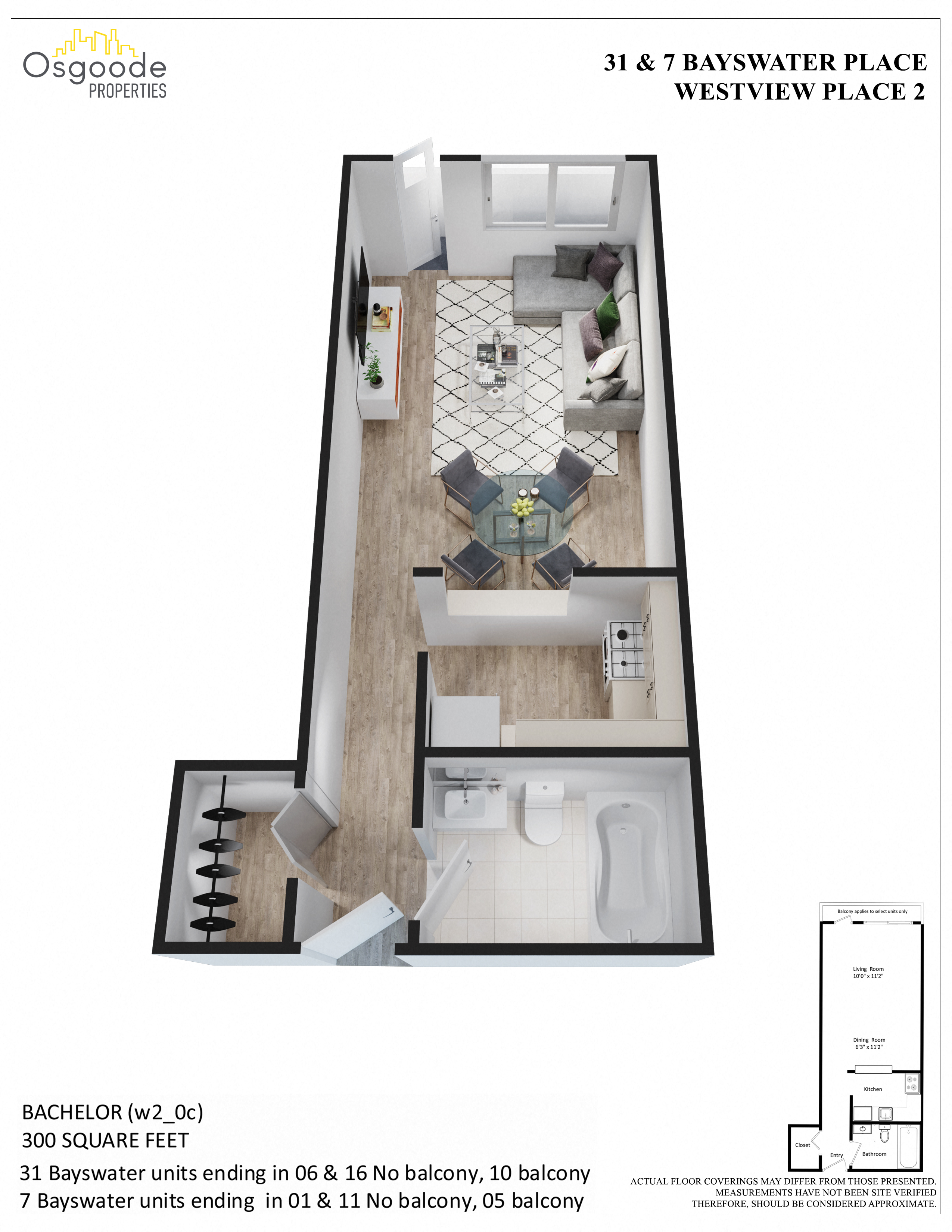 Studio / Bachelor Apartments for rent in Kingston at Westview Place - Floorplan 01 - RentersPages – L406886