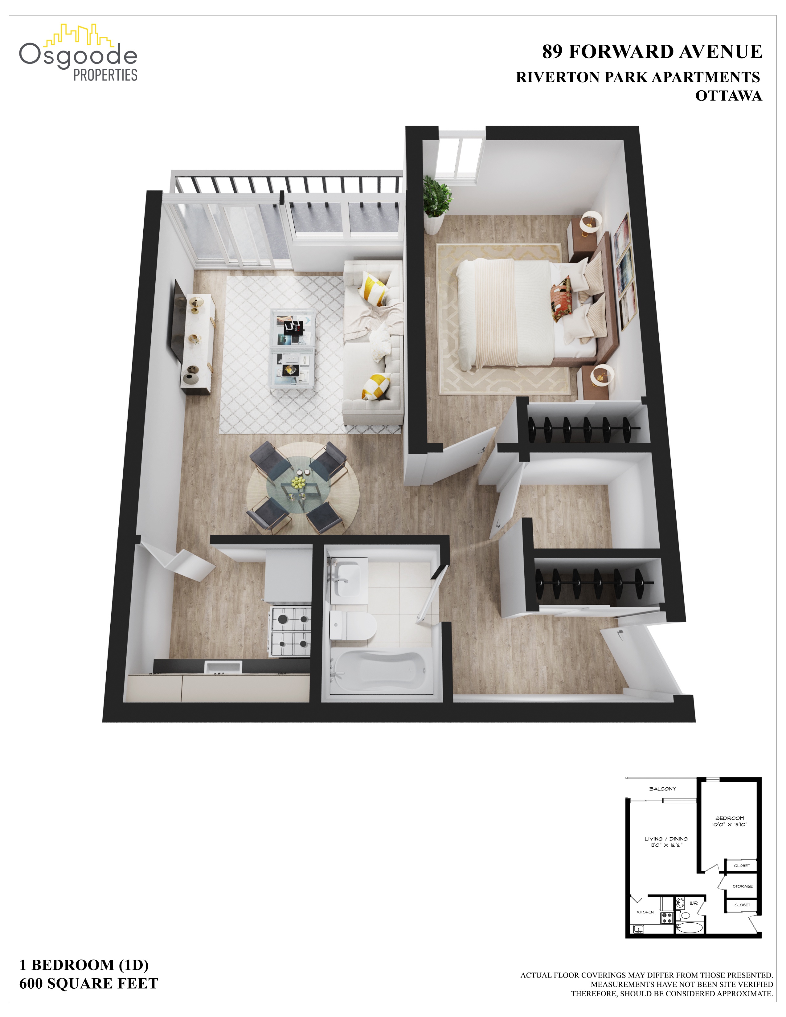 1 bedroom Apartments for rent in Ottawa at Riverton Park - Floorplan 01 - RentersPages – L405779
