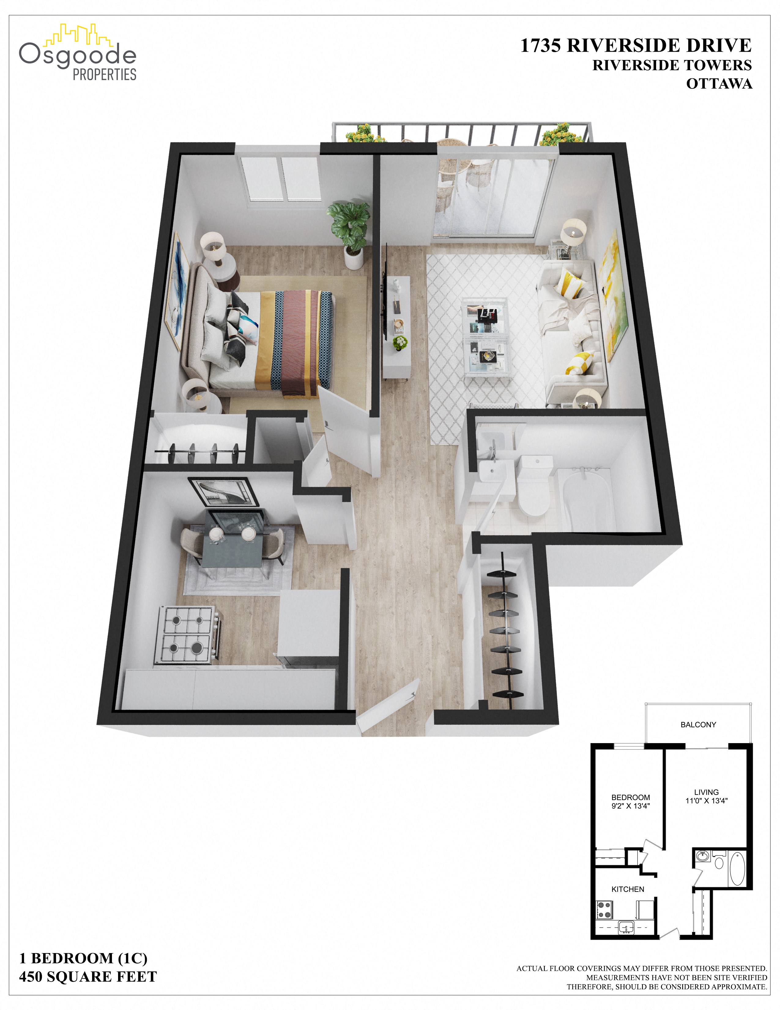 1 bedroom Apartments for rent in Ottawa at Riverside Towers - Floorplan 01 - RentersPages – L405088