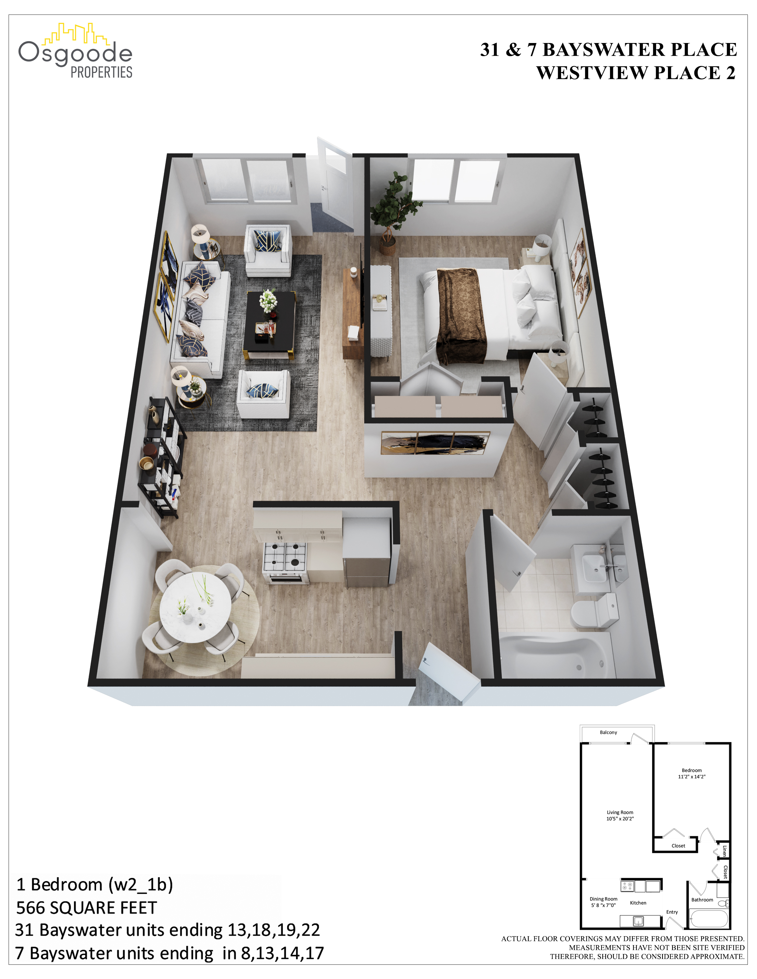 1 bedroom Apartments for rent in Kingston at Westview Place - Floorplan 01 - RentersPages – L406834