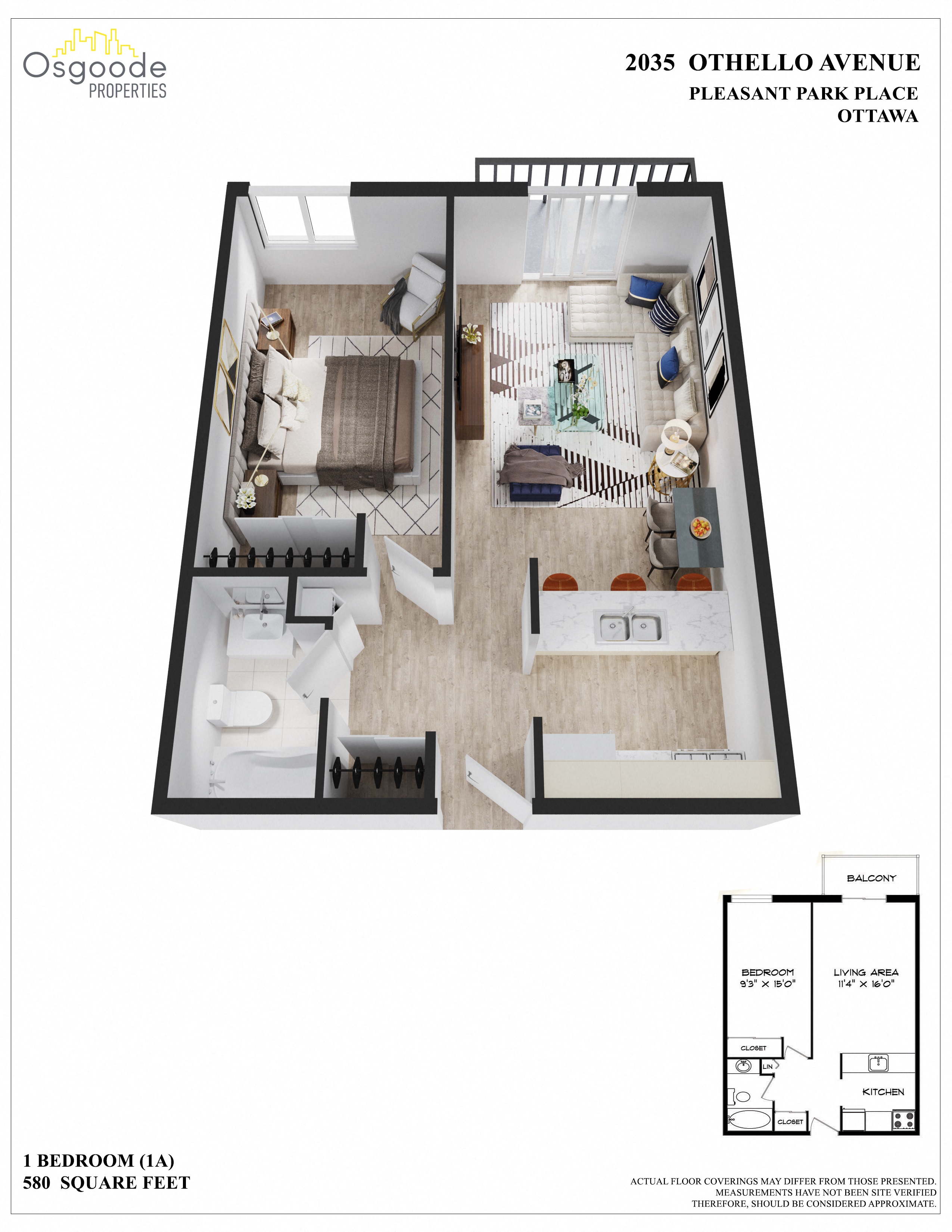1 bedroom Apartments for rent in Ottawa at Pleasant Park Place - Floorplan 01 - RentersPages – L404979