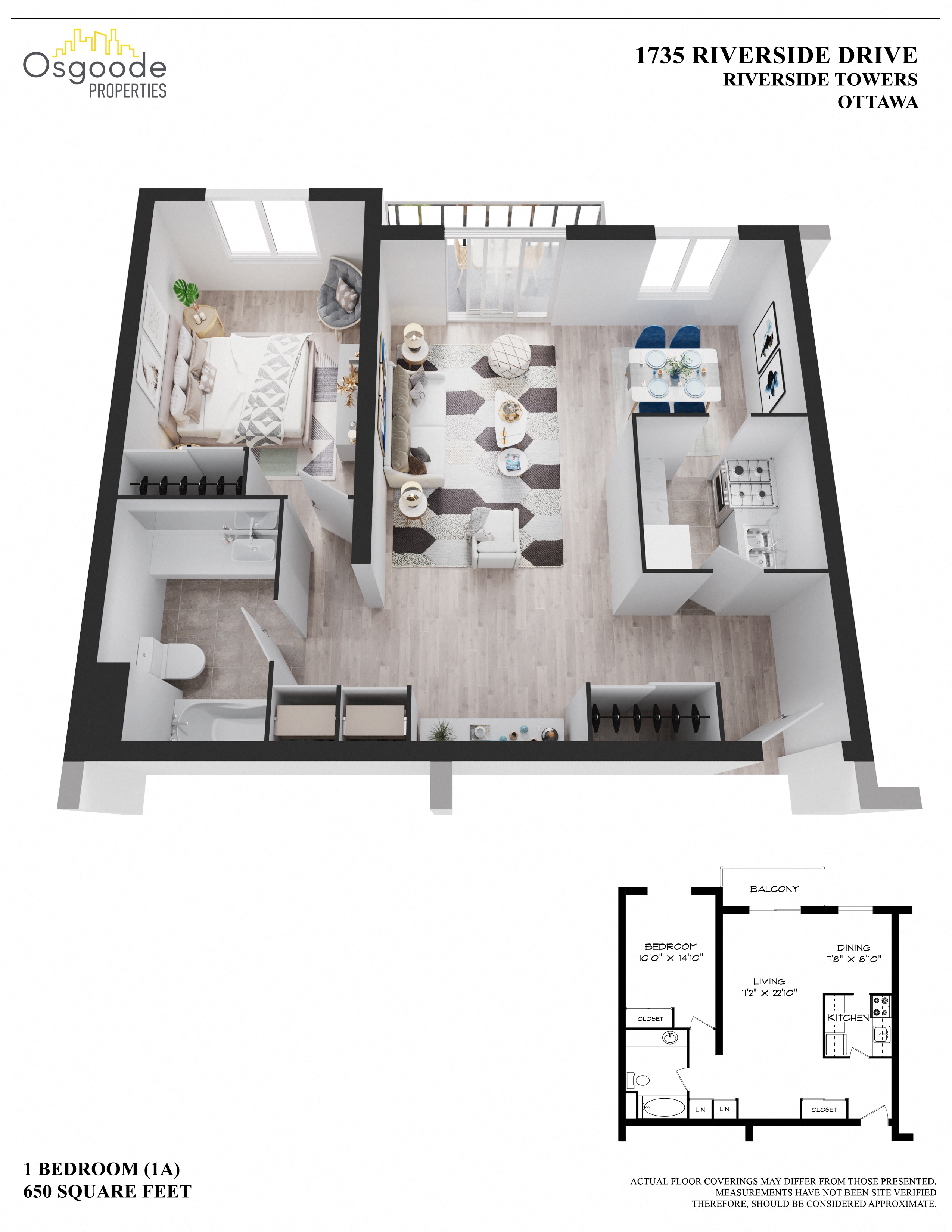 1 bedroom Apartments for rent in Ottawa at Riverside Towers - Floorplan 01 - RentersPages – L404976
