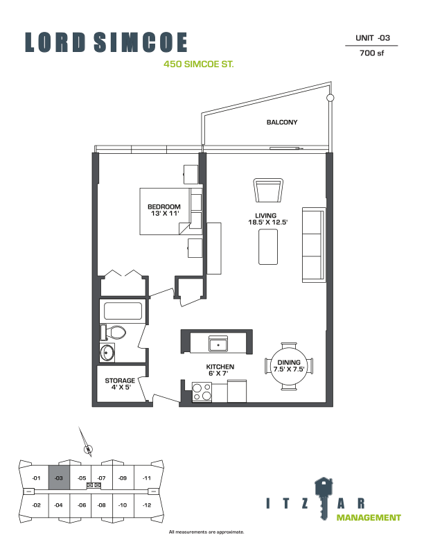 1 bedroom Apartments for rent in Victoria at Lord Simcoe - Floorplan 01 - RentersPages – L412329