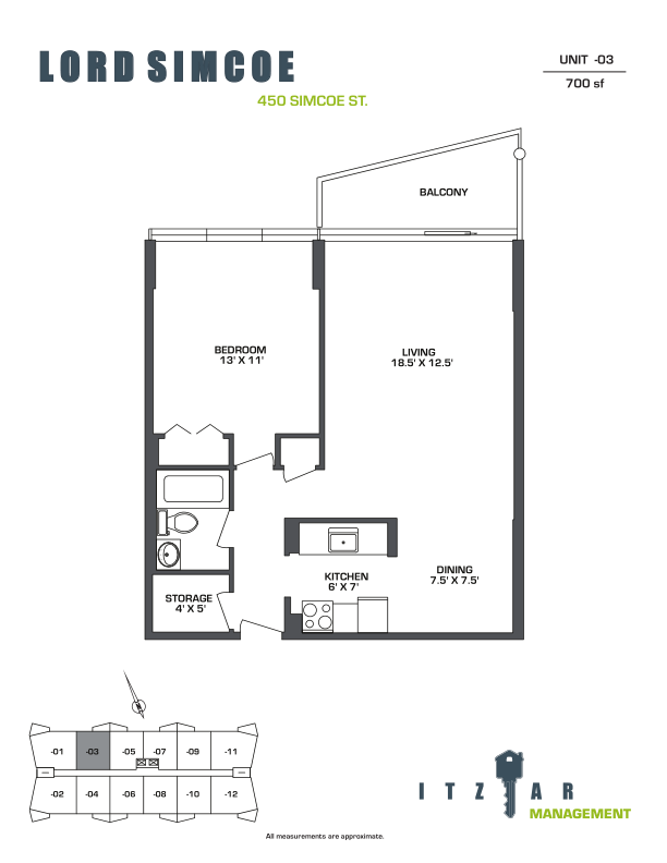 1 bedroom Apartments for rent in Victoria at Lord Simcoe - Floorplan 01 - RentersPages – L412329