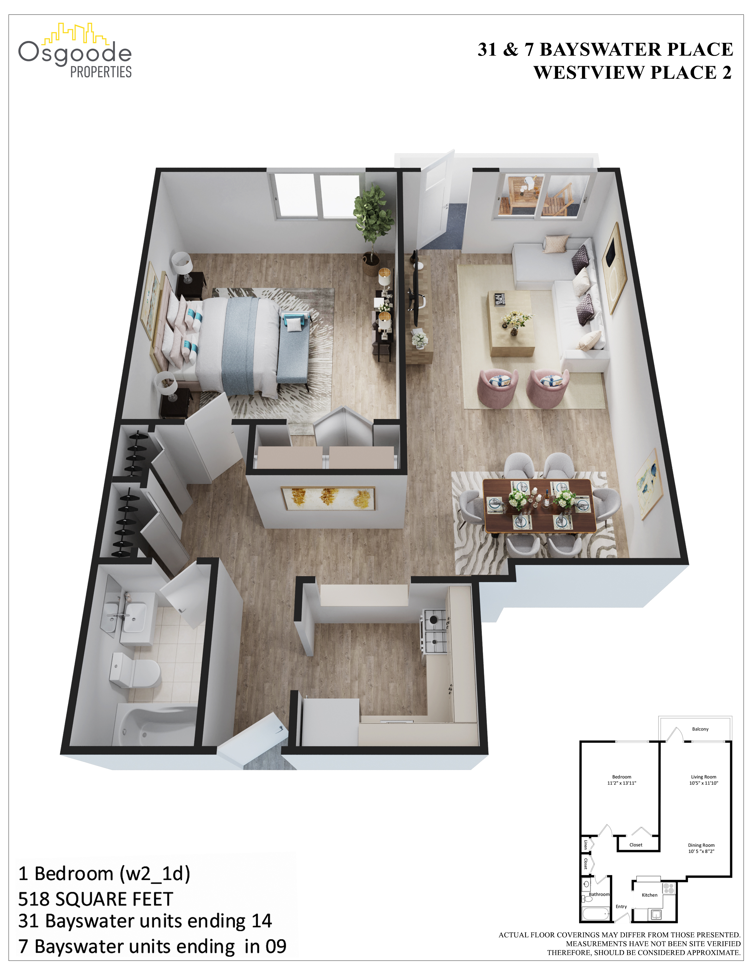 1 bedroom Apartments for rent in Kingston at Westview Place - Floorplan 01 - RentersPages – L407867