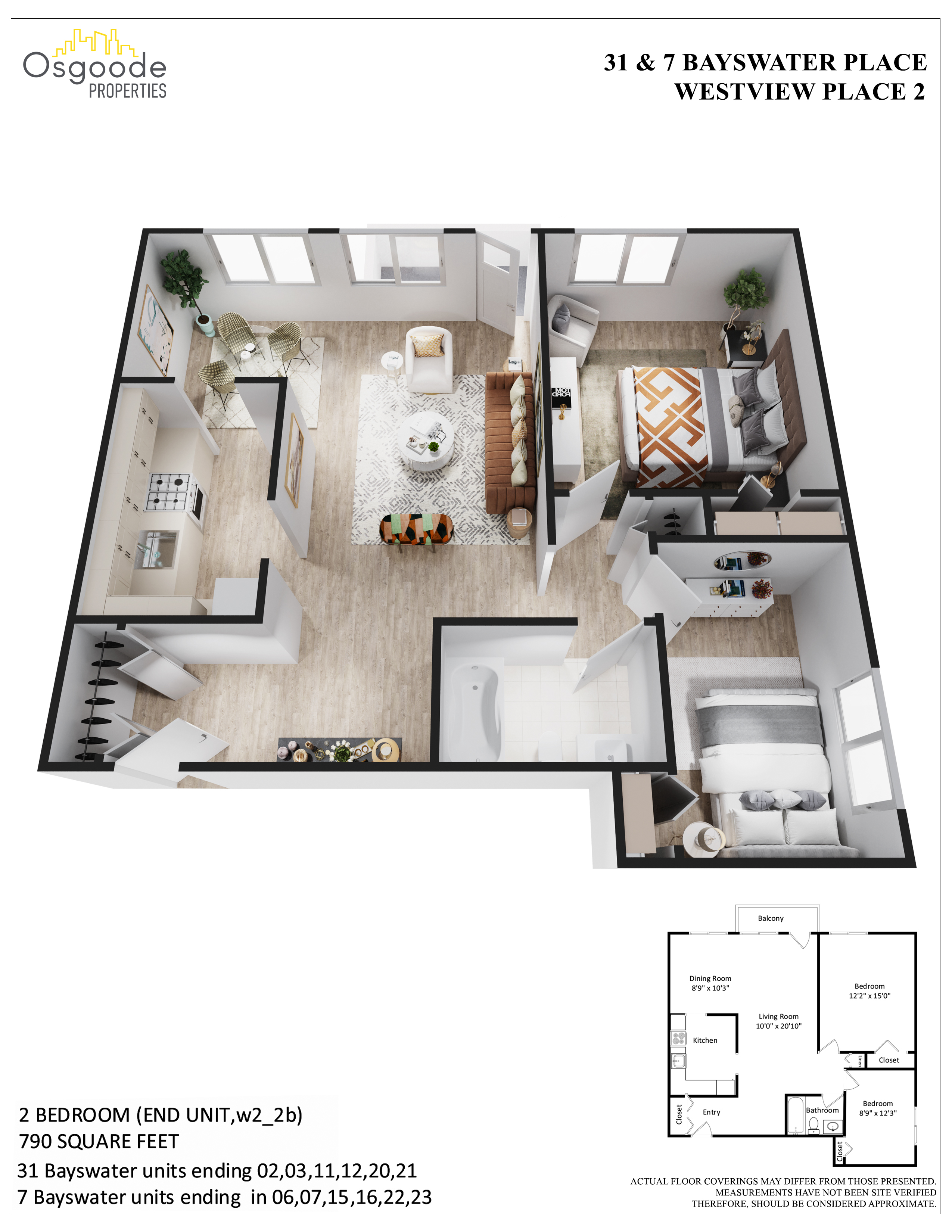 2 bedroom Apartments for rent in Kingston at Westview Place - Floorplan 01 - RentersPages – L406841