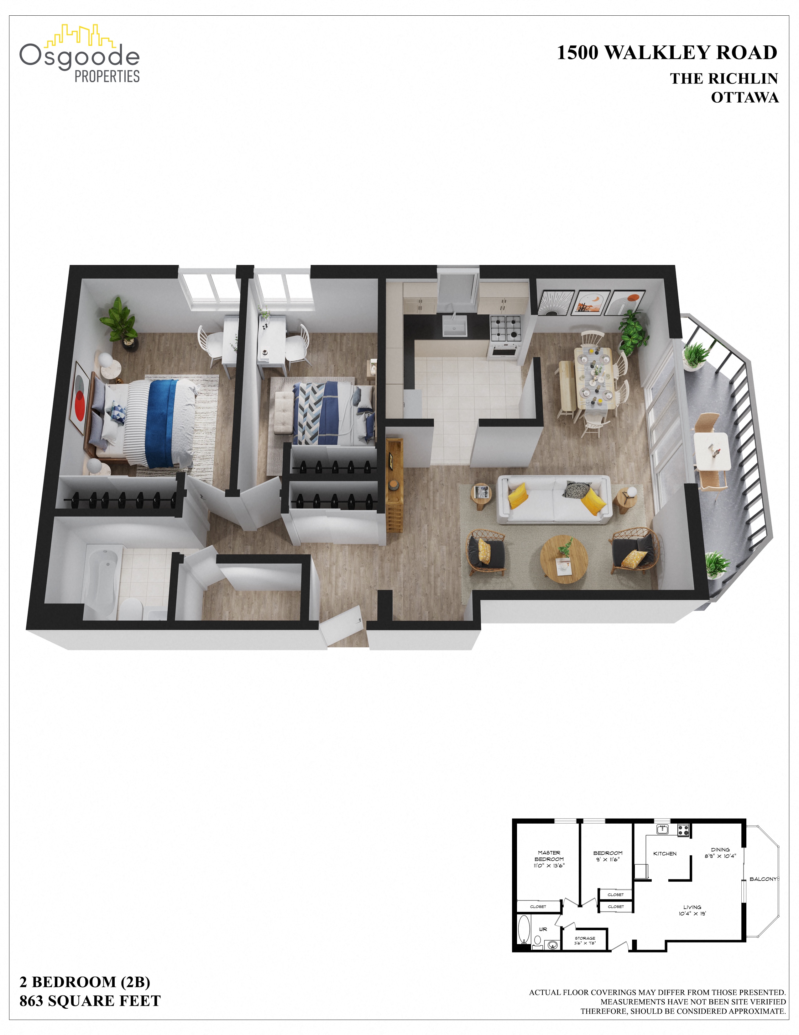 2 bedroom Apartments for rent in Ottawa at Richlin - Floorplan 01 - RentersPages – L402297