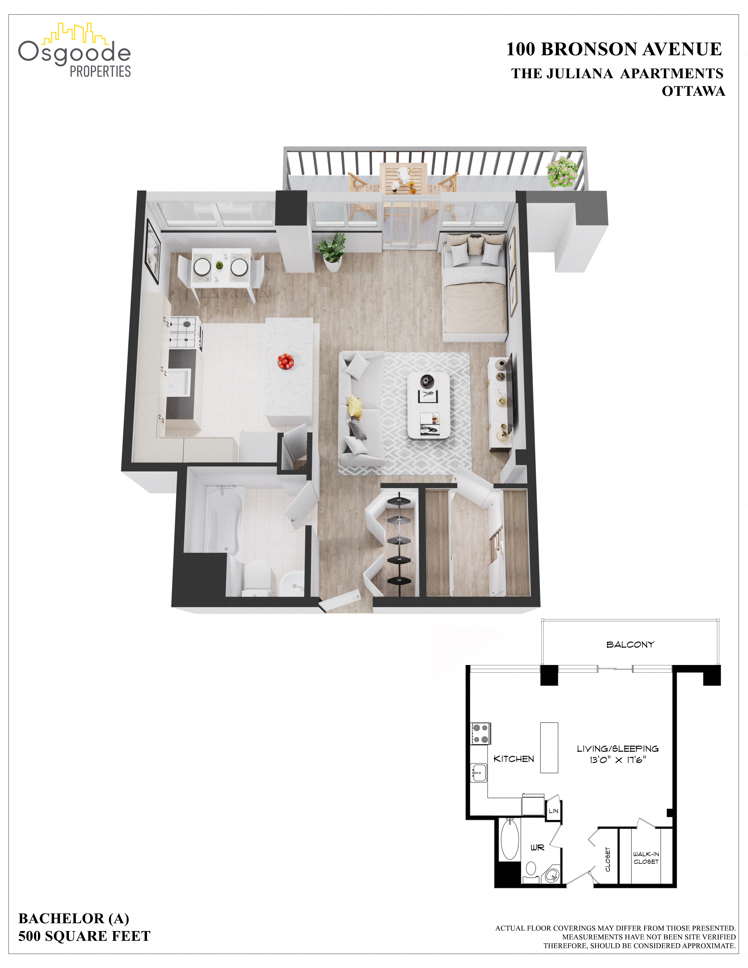 Studio / Bachelor Apartments for rent in Ottawa at Juliana - Floorplan 01 - RentersPages – L403370