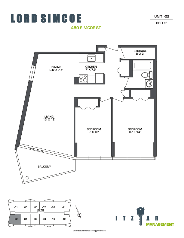2 bedroom Apartments for rent in Victoria at Lord Simcoe - Floorplan 01 - RentersPages – L412330