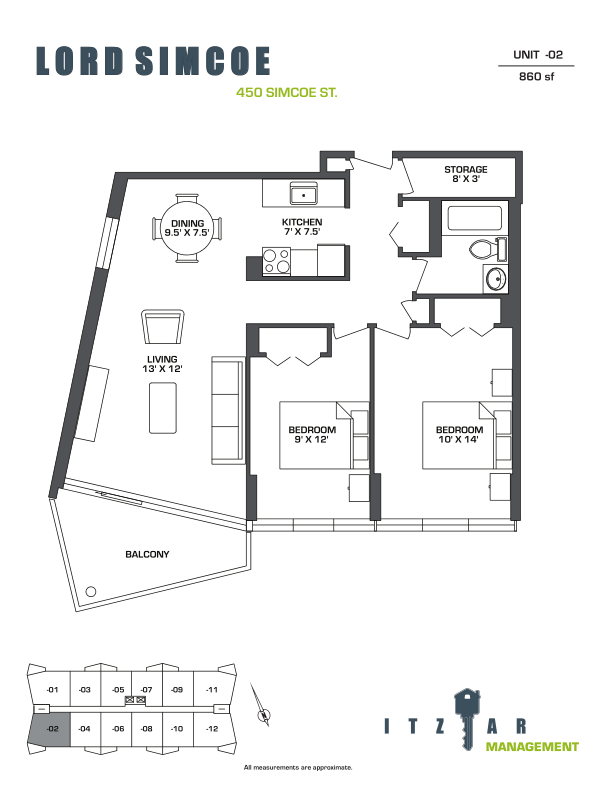 2 bedroom Apartments for rent in Victoria at Lord Simcoe - Floorplan 01 - RentersPages – L412330