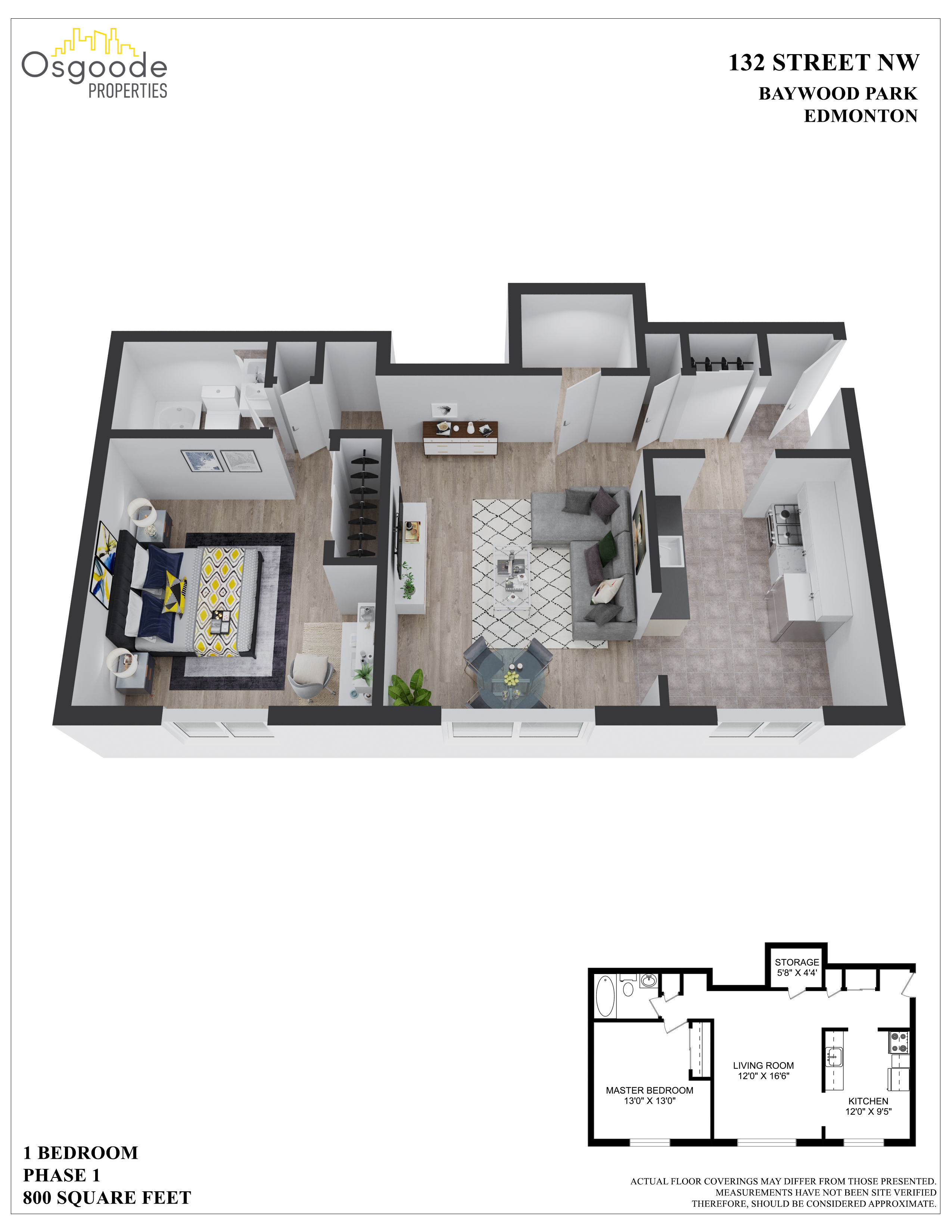 1 bedroom Apartments for rent in Edmonton at Baywood Park - Floorplan 01 - RentersPages – L401975