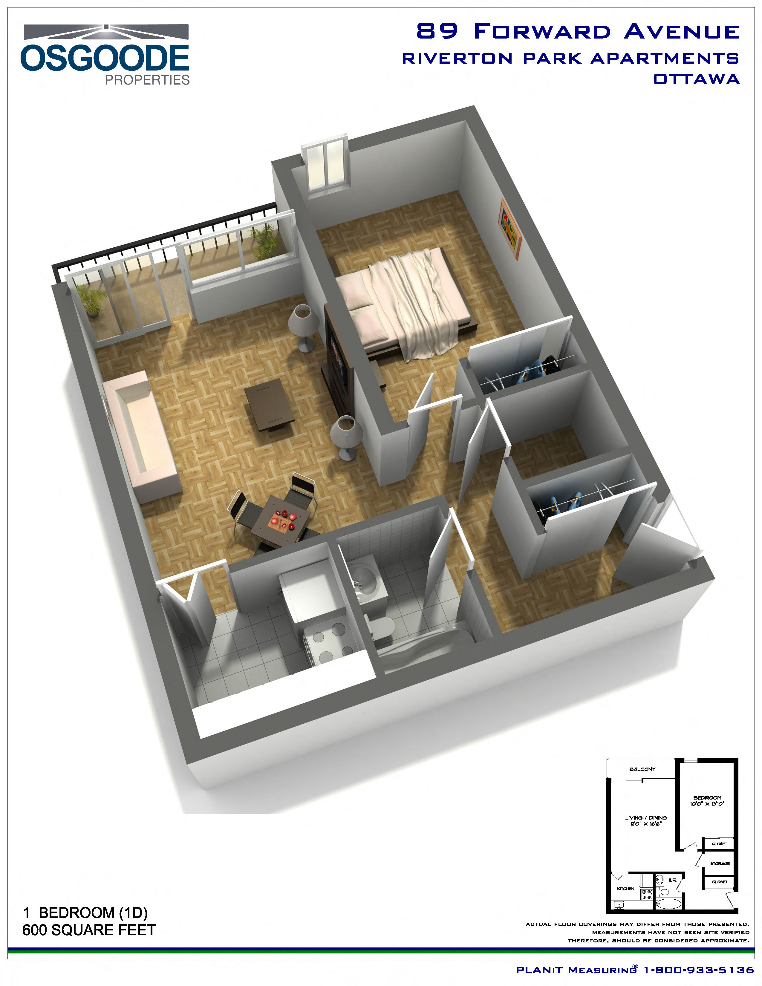 1 bedroom Apartments for rent in Ottawa at Riverton Park - Floorplan 01 - RentersPages – L402004