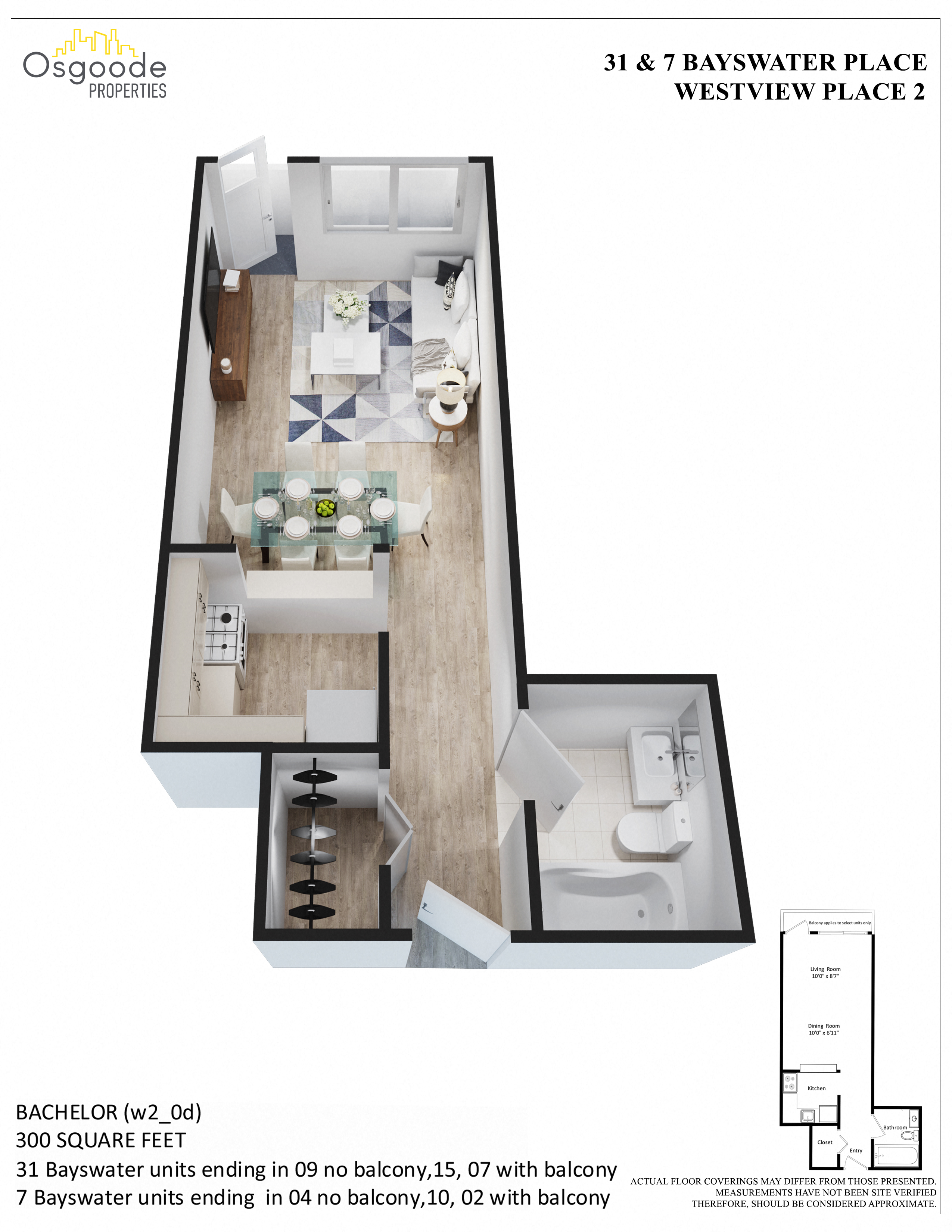 Studio / Bachelor Apartments for rent in Kingston at Westview Place - Floorplan 01 - RentersPages – L406887