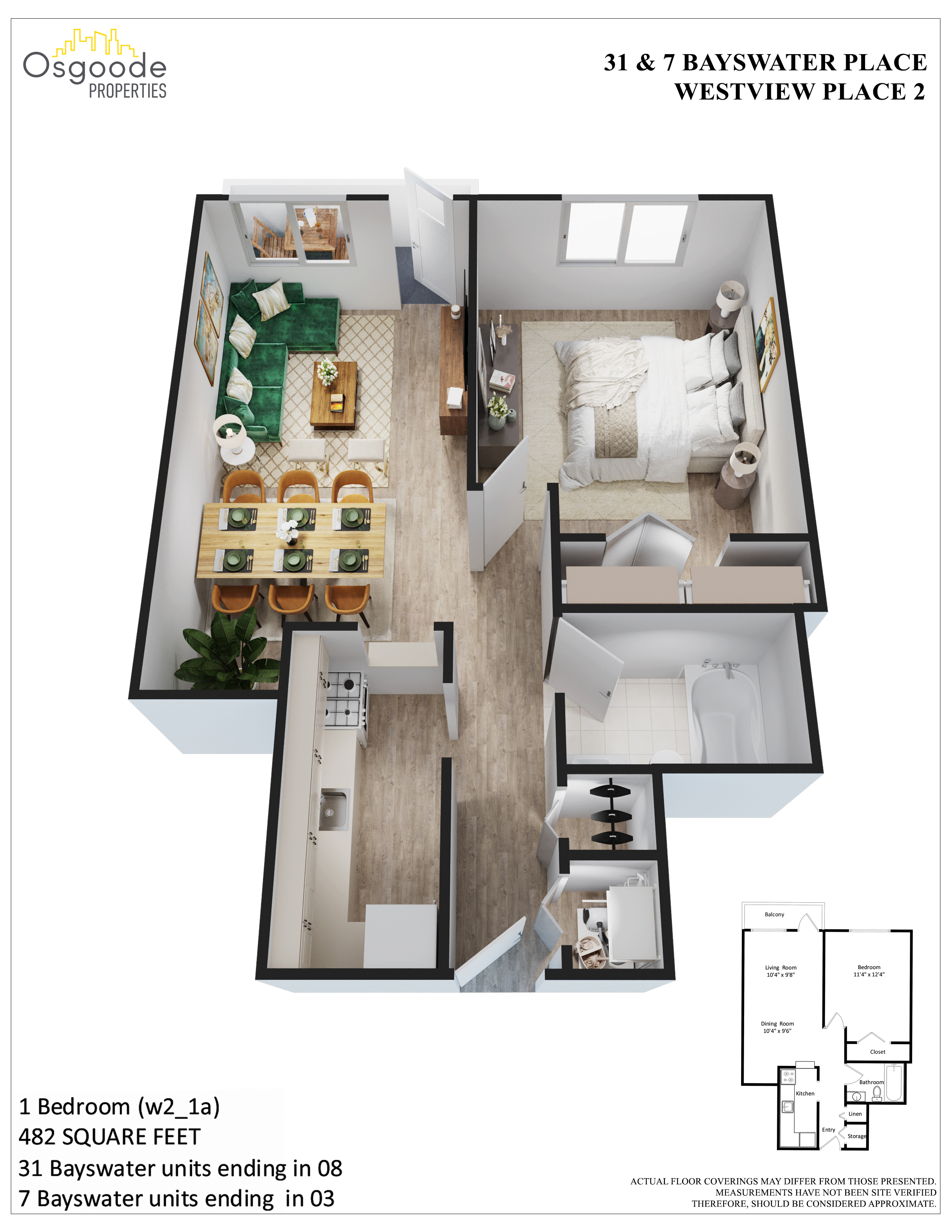 1 bedroom Apartments for rent in Kingston at Westview Place - Floorplan 01 - RentersPages – L401984