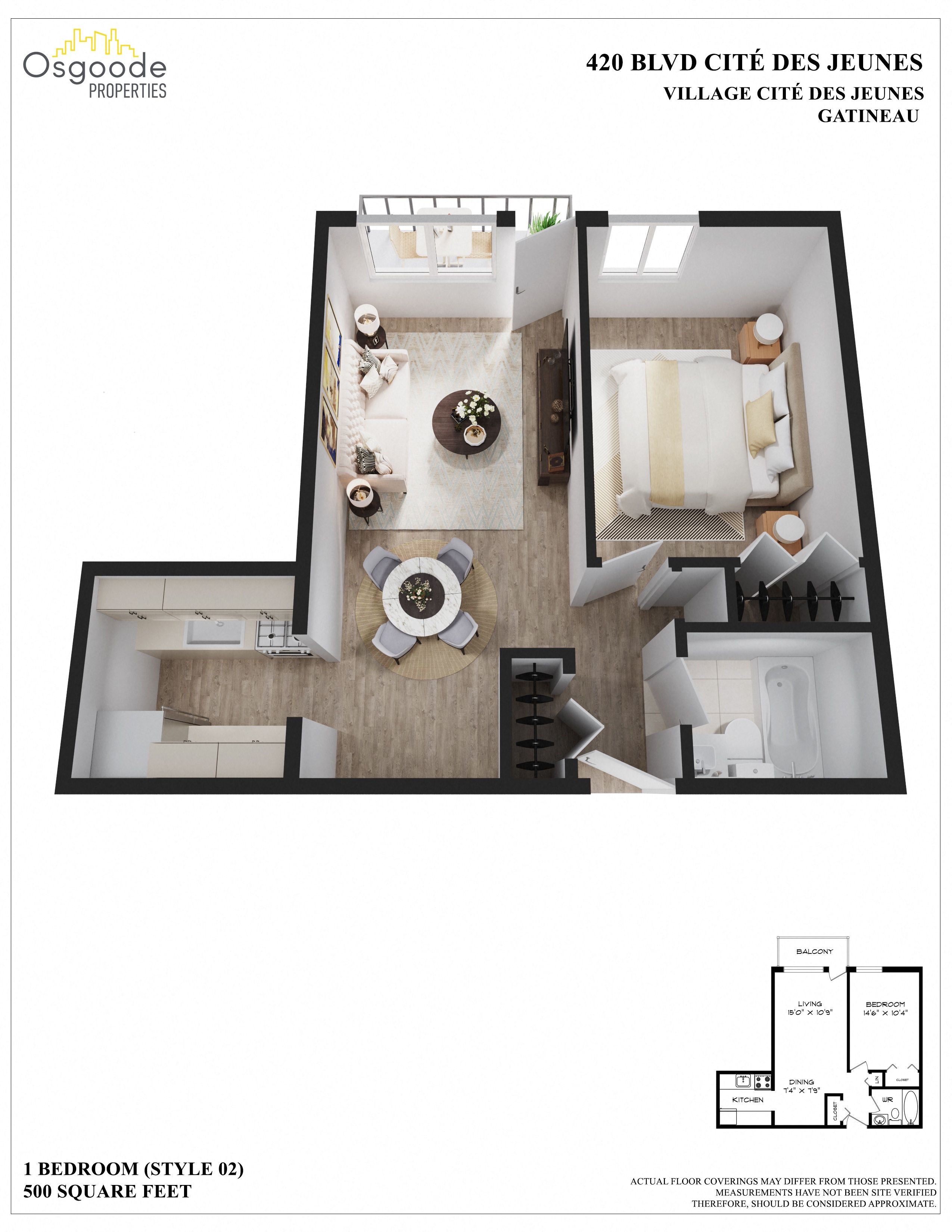 1 bedroom Apartments for rent in Gatineau-Hull at Village Cite Des Jeunes - Floorplan 01 - RentersPages – L403340
